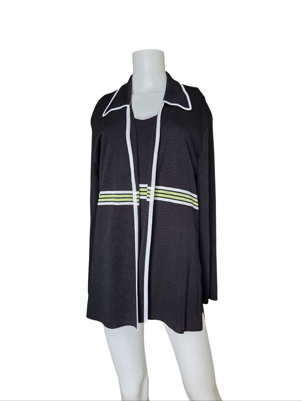 Exclusively Misook Set Cardigan Tank Black Stripes Knit Office Womens Size XL